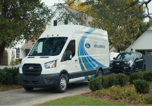 Ford Mobile Service vehicle in home driveway.